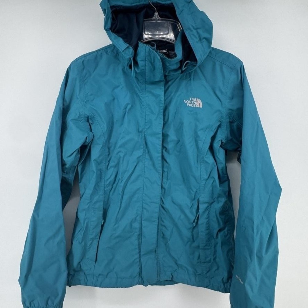 The North Face Jacket Womens Small Blue Hooded HyVent Rain Windbreaker Outdoor